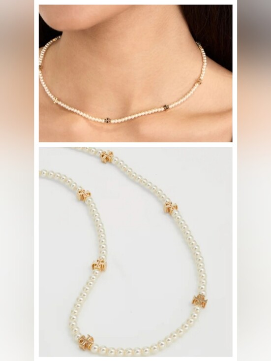 Tory Burch Jewelry - TORY BURCH Kira Pave Mini Logo Pearl Strand Necklace